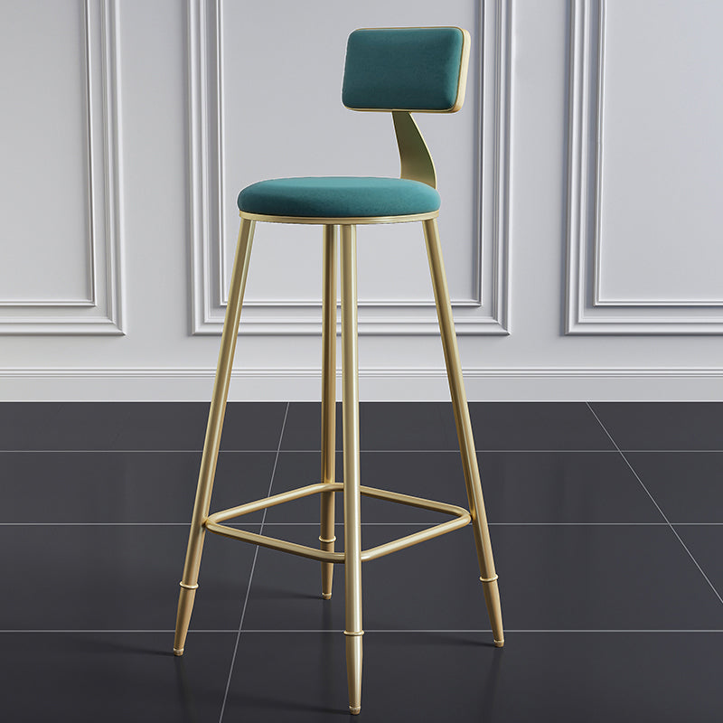 Glam Style Backrest Counter Stool Iron Kitchen Bar Stool with Velvet Cushion and Pedal Green 1 Piece Clearhalo 'Bar Furniture' 'Bar Stools' 'bar_stools' 'furn' 'furn_bar_stools' 'Furniture' 'Kitchen & Dining Furniture' 5696556