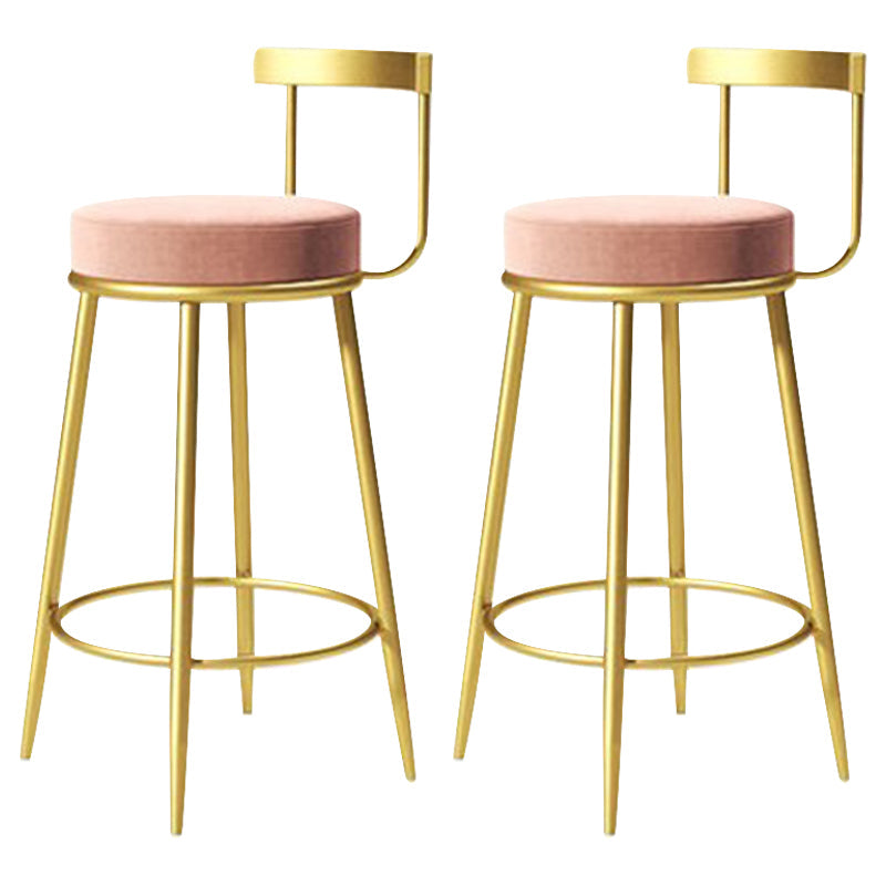 Glam Metal Barstool Velvet Footrest Low BackStool in Matte Finish for Indoor