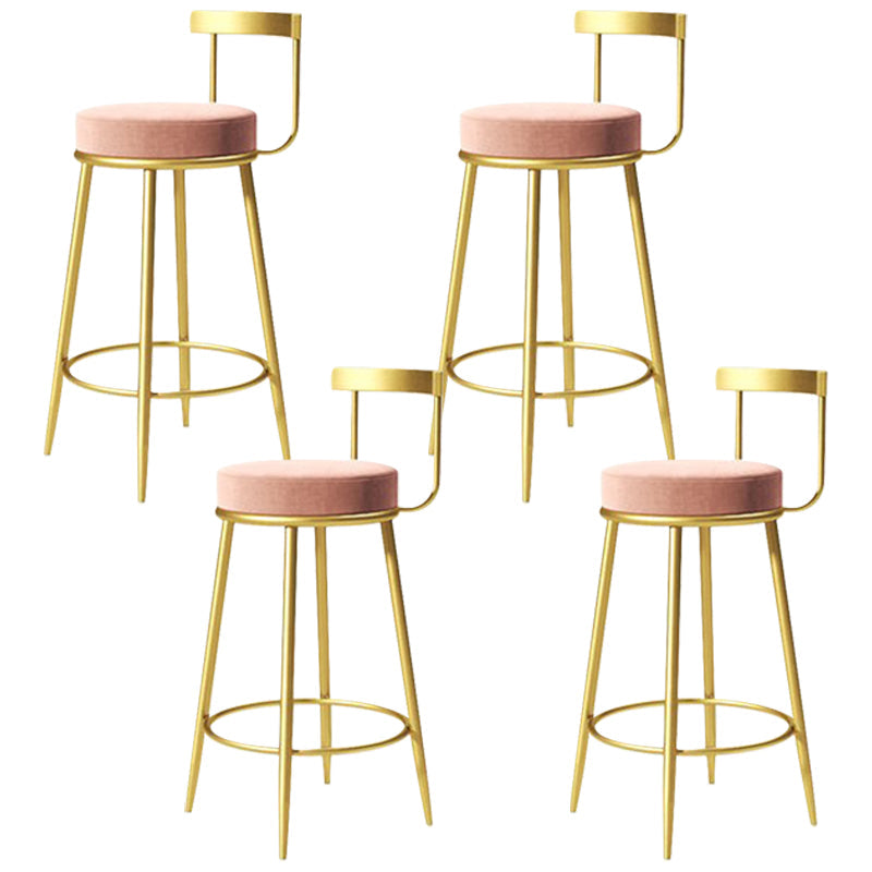 Glam Metal Barstool Velvet Footrest Low BackStool in Matte Finish for Indoor