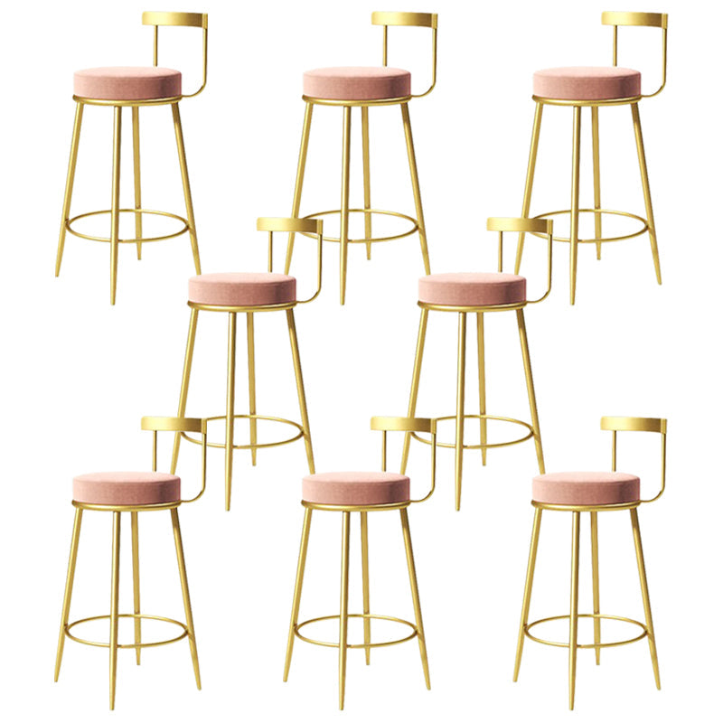 Glam Metal Barstool Velvet Footrest Low BackStool in Matte Finish for Indoor