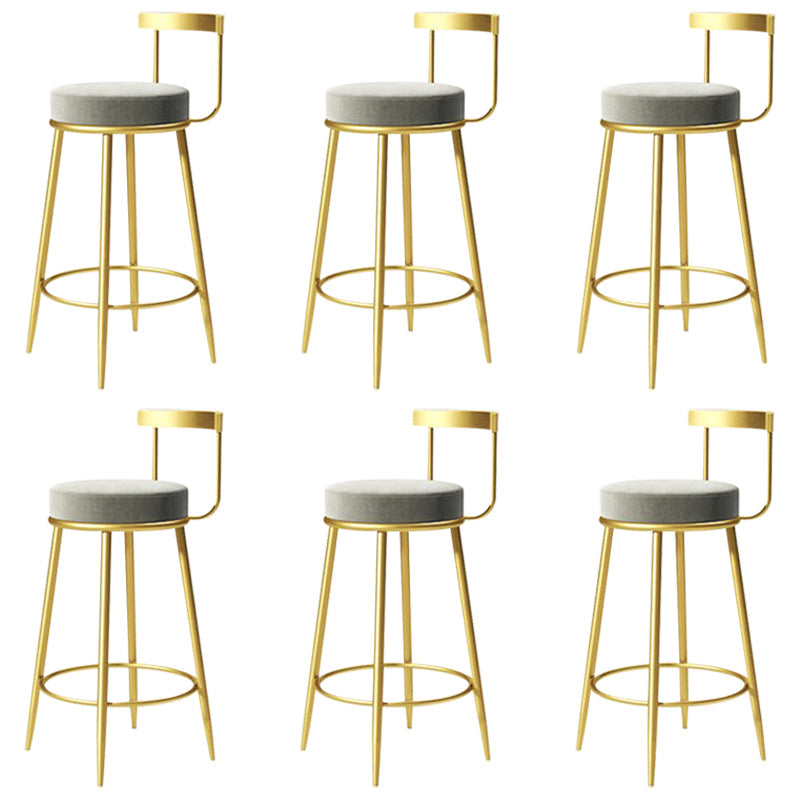 Glam Metal Barstool Velvet Footrest Low BackStool in Matte Finish for Indoor