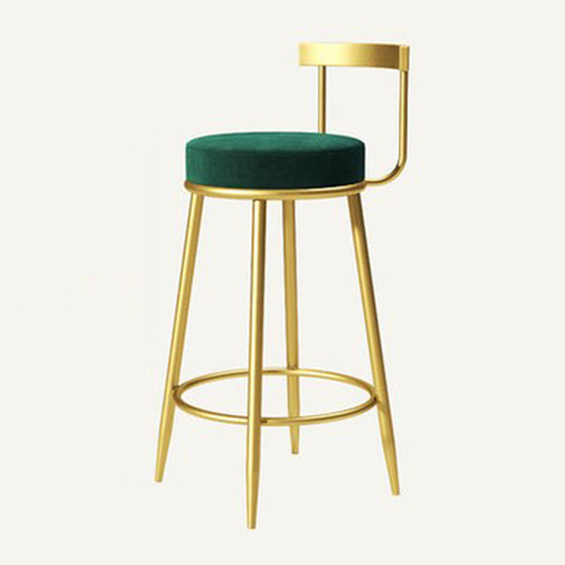 Glam Metal Barstool Velvet Footrest Low BackStool in Matte Finish for Indoor