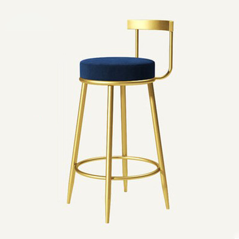 Glam Metal Barstool Velvet Footrest Low BackStool in Matte Finish for Indoor