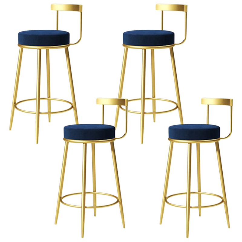 Glam Metal Barstool Velvet Footrest Low BackStool in Matte Finish for Indoor