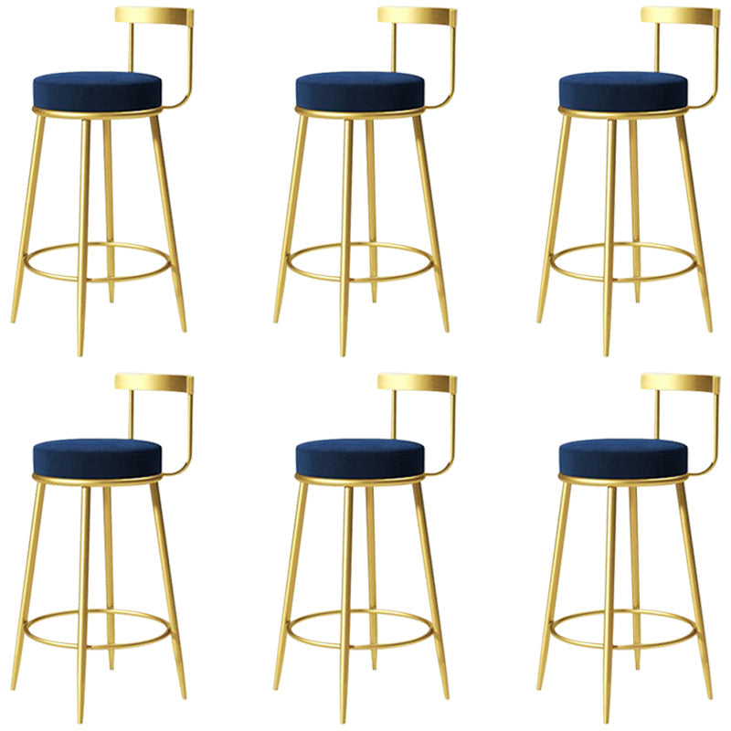 Glam Metal Barstool Velvet Footrest Low BackStool in Matte Finish for Indoor