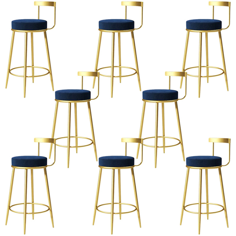 Glam Metal Barstool Velvet Footrest Low BackStool in Matte Finish for Indoor
