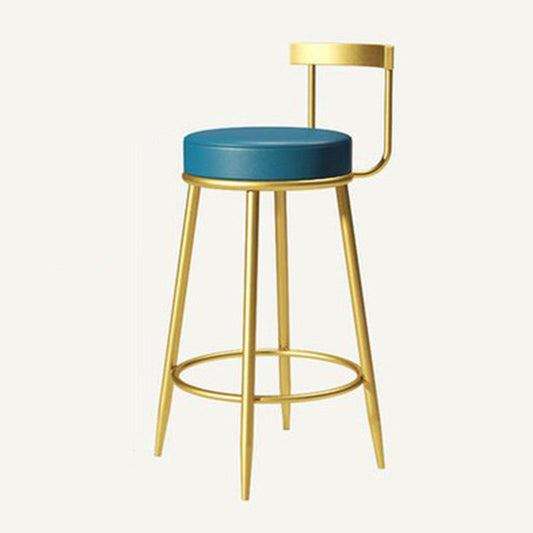 Glam Metal Barstool Velvet Footrest Low BackStool in Matte Finish for Indoor Sky Blue 1 Piece