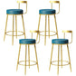 Glam Metal Barstool Velvet Footrest Low BackStool in Matte Finish for Indoor