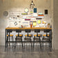 Rectangular Pine Wood Top Bistro Table Industrial Bar Table with Metal Trestle Base 86.6"L x 15.7"W x 41.3"H Without Chairs Clearhalo 'Bar Furniture' 'Bar Tables' 'bar_tables' 'furn' 'furn_bar_tables' 'Furniture' 'Kitchen & Dining Furniture' 5699875