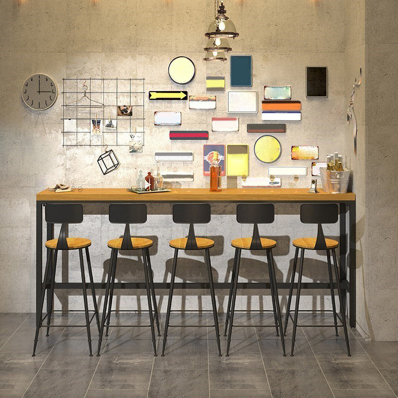 Rectangular Pine Wood Top Bistro Table Industrial Bar Table with Metal Trestle Base 86.6"L x 15.7"W x 41.3"H Without Chairs Clearhalo 'Bar Furniture' 'Bar Tables' 'bar_tables' 'furn' 'furn_bar_tables' 'Furniture' 'Kitchen & Dining Furniture' 5699875