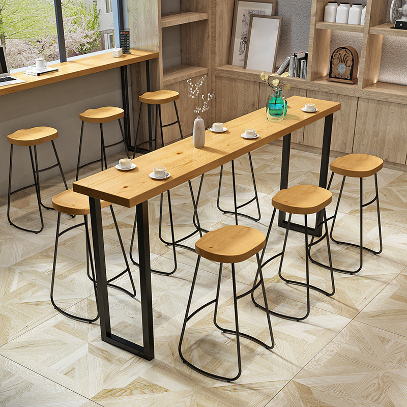 Tavolo da bar per top in legno di pino rettangolare tavolo da bar moderno con doppio piedistallo nero