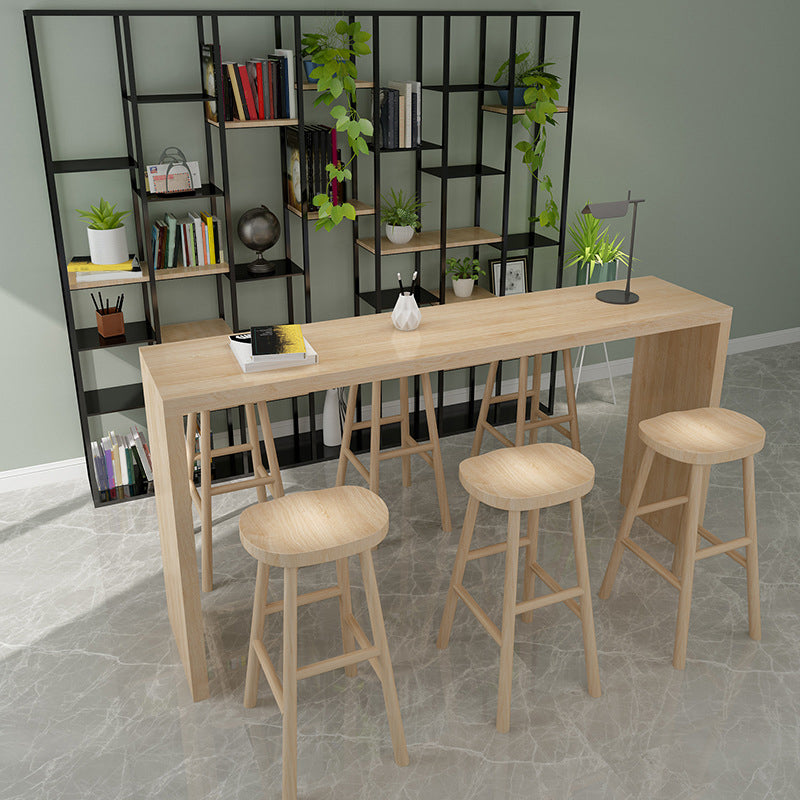 Solid Wood Bar Table with Double Pedestal Modern Rectangle Bistro Table 70.9"L x 15.7"W x 41.3"H Without Chairs Clearhalo 'Bar Furniture' 'Bar Tables' 'bar_tables' 'furn' 'furn_bar_tables' 'Furniture' 'Kitchen & Dining Furniture' 5700149