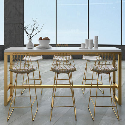 Glam Pub Table with Metal Base White Wood Top Bar Table for Living Room Without Chairs Clearhalo 'Bar Furniture' 'Bar Tables' 'bar_tables' 'furn' 'furn_bar_tables' 'Furniture' 'Kitchen & Dining Furniture' 5700193