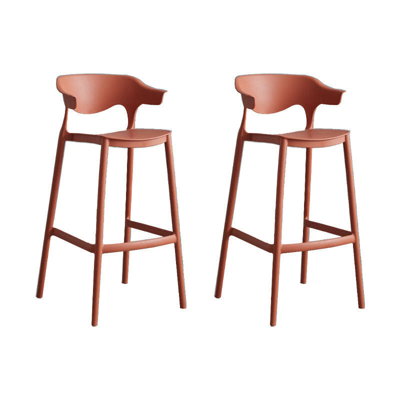 Contemporary Plastic Low Back Counter Stool Plastic Furniture in Matte Finish for Indoor Orange Red 2 Piece Set Clearhalo 'Bar Furniture' 'Bar Stools' 'bar_stools' 'furn' 'furn_bar_stools' 'Furniture' 'Kitchen & Dining Furniture' 5700399