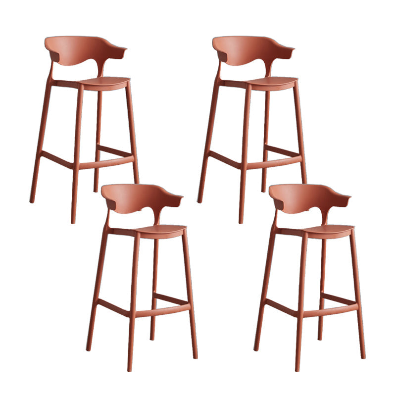 Contemporary Plastic Low Back Counter Stool Plastic Furniture in Matte Finish for Indoor Orange Red 4 Piece Set Clearhalo 'Bar Furniture' 'Bar Stools' 'bar_stools' 'furn' 'furn_bar_stools' 'Furniture' 'Kitchen & Dining Furniture' 5700400
