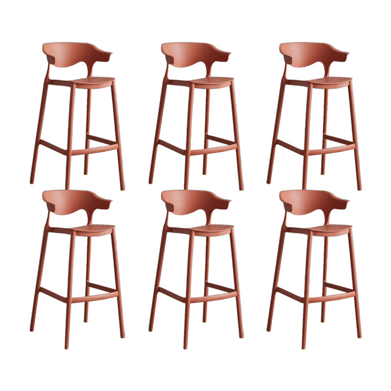 Contemporary Plastic Low Back Counter Stool Plastic Furniture in Matte Finish for Indoor Orange Red 6 Piece Set Clearhalo 'Bar Furniture' 'Bar Stools' 'bar_stools' 'furn' 'furn_bar_stools' 'Furniture' 'Kitchen & Dining Furniture' 5700401