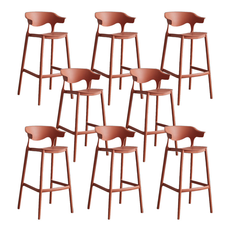 Contemporary Plastic Low Back Counter Stool Plastic Furniture in Matte Finish for Indoor Orange Red 8 Piece Set Clearhalo 'Bar Furniture' 'Bar Stools' 'bar_stools' 'furn' 'furn_bar_stools' 'Furniture' 'Kitchen & Dining Furniture' 5700402