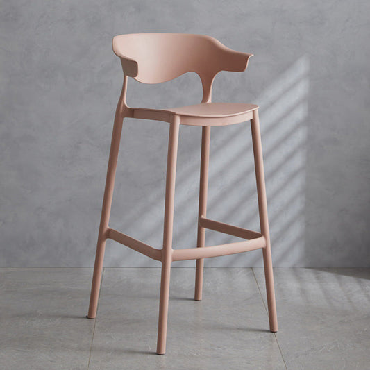 Contemporary Plastic Low Back Counter Stool Plastic Furniture in Matte Finish for Indoor Pink 1 Piece