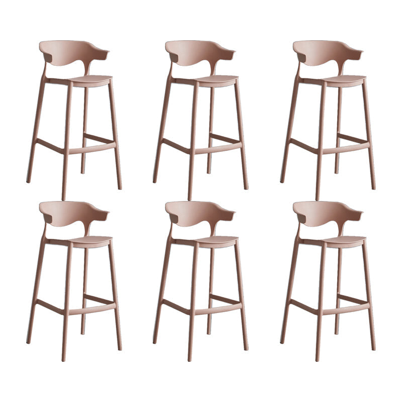 Contemporary Plastic Low Back Counter Stool Plastic Furniture in Matte Finish for Indoor Pink 6 Piece Set Clearhalo 'Bar Furniture' 'Bar Stools' 'bar_stools' 'furn' 'furn_bar_stools' 'Furniture' 'Kitchen & Dining Furniture' 5700406