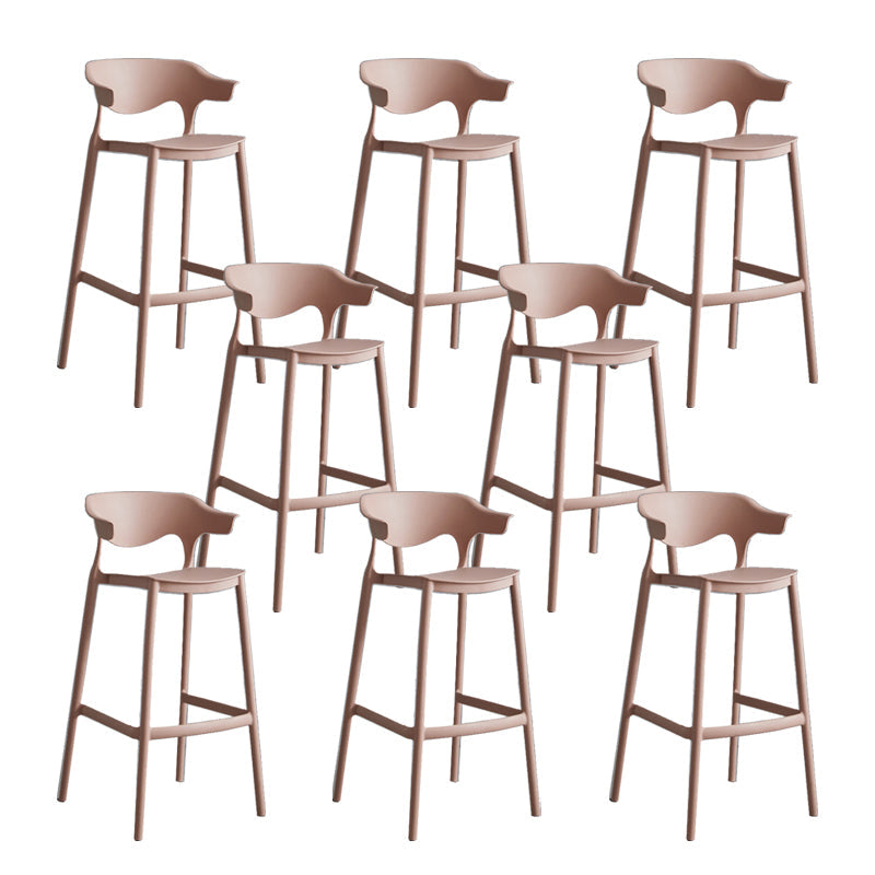Contemporary Plastic Low Back Counter Stool Plastic Furniture in Matte Finish for Indoor Pink 8 Piece Set Clearhalo 'Bar Furniture' 'Bar Stools' 'bar_stools' 'furn' 'furn_bar_stools' 'Furniture' 'Kitchen & Dining Furniture' 5700407