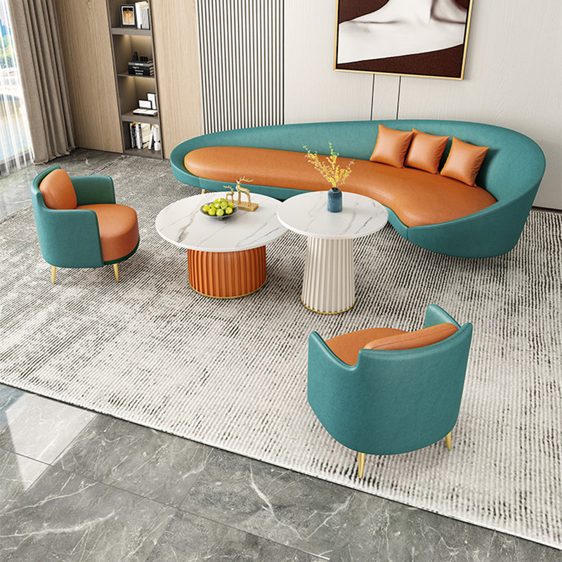 Faux Leather Sloped Arm Curved Sofa Contemporary Moon Shape Sofa