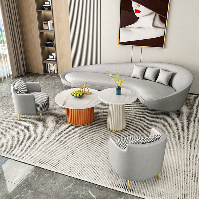 Faux Leather Sloped Arm Curved Sofa Contemporary Moon Shape Sofa