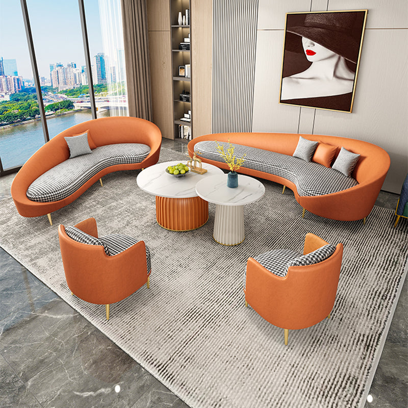 Faux Leather Sloped Arm Curved Sofa Contemporary Moon Shape Sofa