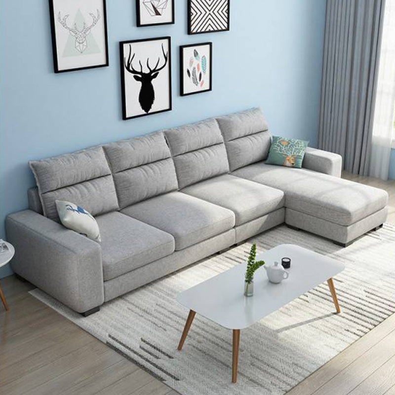 Square Arm 4-Seater Sofa & Chaise 106.3" W Linen/Faux Leather Cushions Sofa