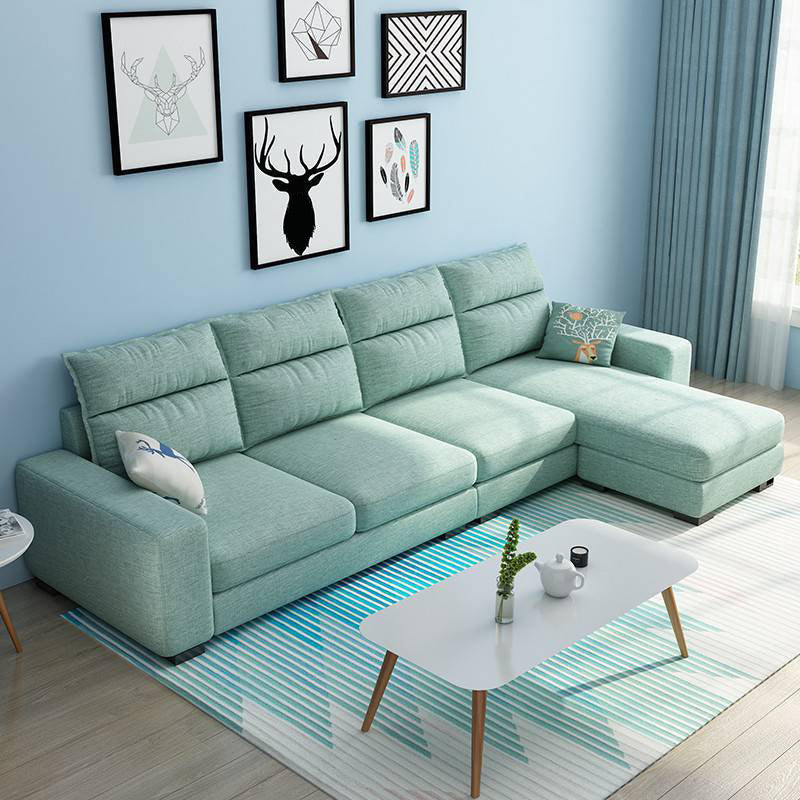 Square Arm 4-Seater Sofa & Chaise 106.3" W Linen/Faux Leather Cushions Sofa