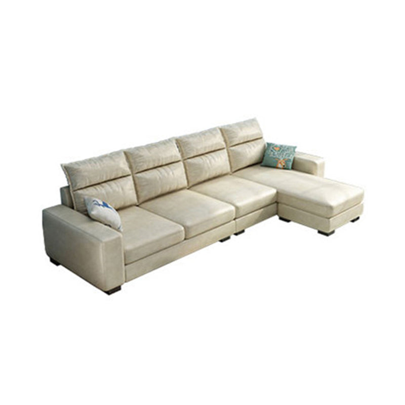 Square Arm 4-Seater Sofa & Chaise 106.3" W Linen/Faux Leather Cushions Sofa