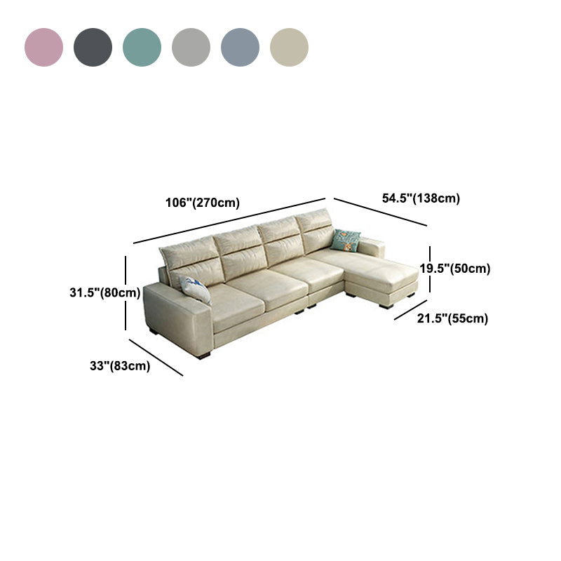 Square Arm 4-Seater Sofa & Chaise 106.3" W Linen/Faux Leather Cushions Sofa