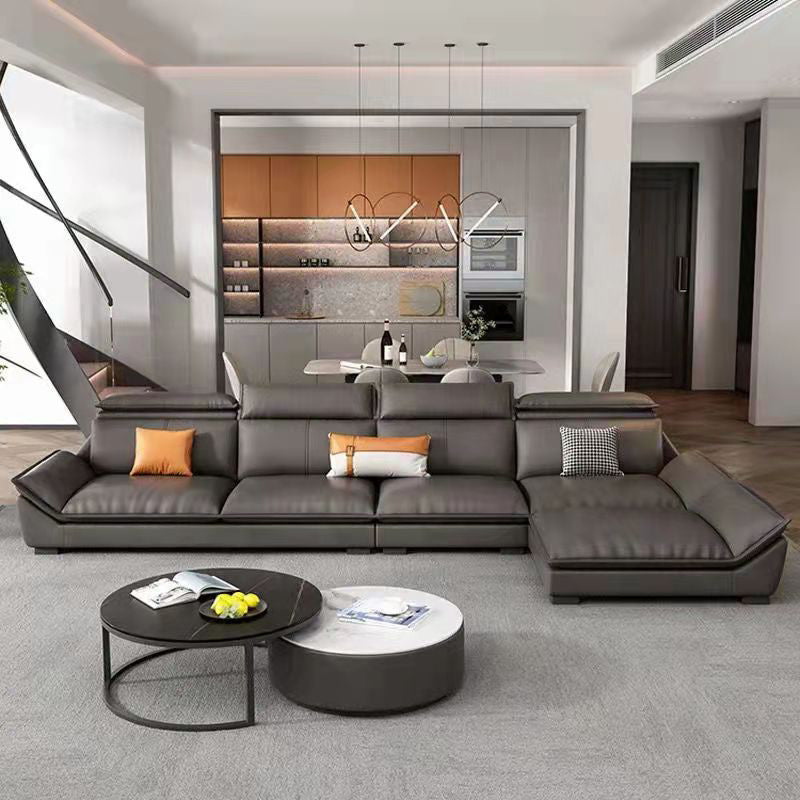 Modern 3/4-Seater Faux Leather Sofa & Chaise 68.9" D Pillow Top Arm Sofa Clearhalo 'furn' 'furn_sectionals' 'Furniture' 'Living Room Furniture' 'Sectionals' 5702035