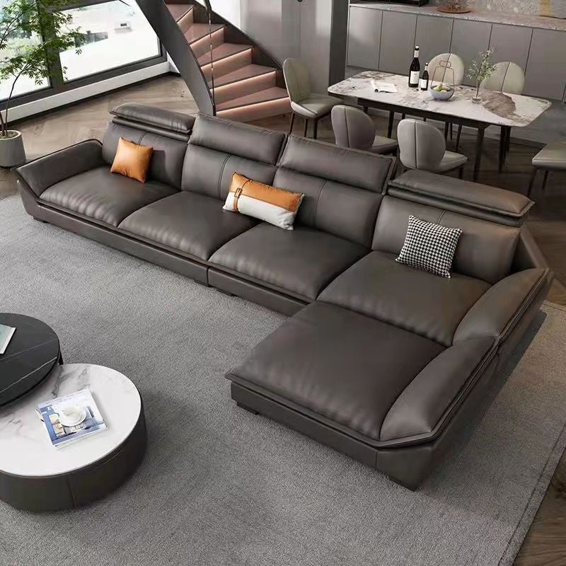 Modern 3/4-Seater Faux Leather Sofa & Chaise 68.9" D Pillow Top Arm Sofa Clearhalo 'furn' 'furn_sectionals' 'Furniture' 'Living Room Furniture' 'Sectionals' 5702036