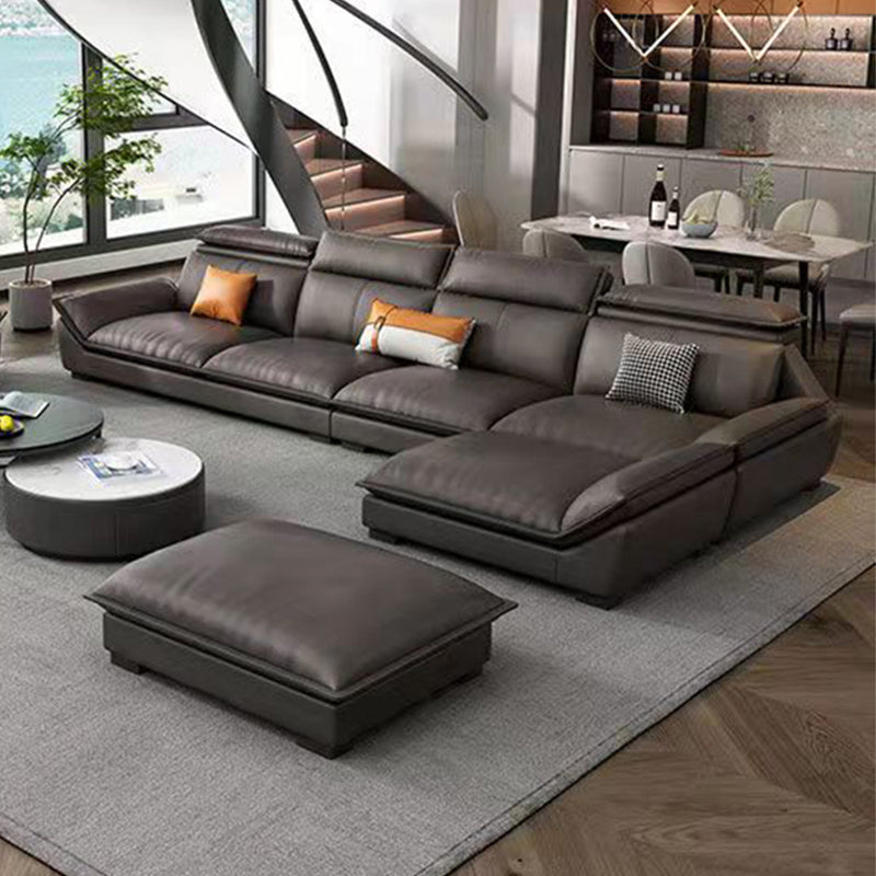 Modern 3/4-Seater Faux Leather Sofa & Chaise 68.9" D Pillow Top Arm Sofa Clearhalo 'furn' 'furn_sectionals' 'Furniture' 'Living Room Furniture' 'Sectionals' 5702038