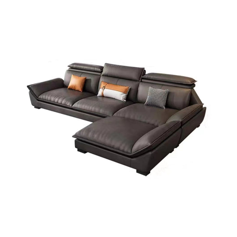 Modern 3/4-Seater Faux Leather Sofa & Chaise 68.9" D Pillow Top Arm Sofa 102"L x 69"W x 31"H Dark Gray Clearhalo 'furn' 'furn_sectionals' 'Furniture' 'Living Room Furniture' 'Sectionals' 5702039