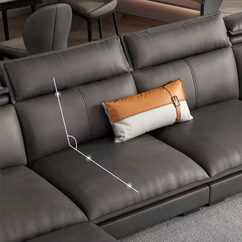 Modern 3/4-Seater Faux Leather Sofa & Chaise 68.9" D Pillow Top Arm Sofa Clearhalo 'furn' 'furn_sectionals' 'Furniture' 'Living Room Furniture' 'Sectionals' 5702041