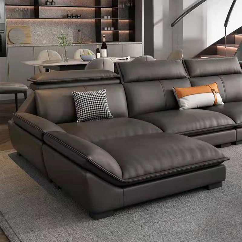 Modern 3/4-Seater Faux Leather Sofa & Chaise 68.9" D Pillow Top Arm Sofa Clearhalo 'furn' 'furn_sectionals' 'Furniture' 'Living Room Furniture' 'Sectionals' 5702042