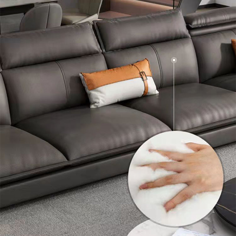 Modern 3/4-Seater Faux Leather Sofa & Chaise 68.9" D Pillow Top Arm Sofa Clearhalo 'furn' 'furn_sectionals' 'Furniture' 'Living Room Furniture' 'Sectionals' 5702043