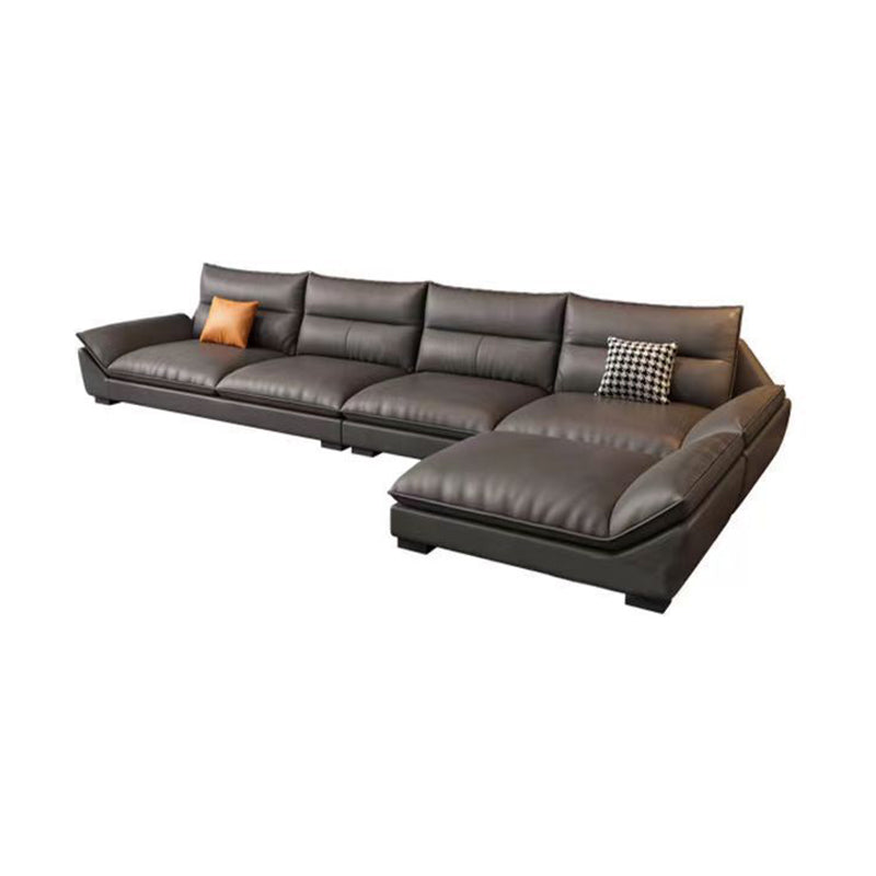 Modern 3/4-Seater Faux Leather Sofa & Chaise 68.9" D Pillow Top Arm Sofa Clearhalo 'furn' 'furn_sectionals' 'Furniture' 'Living Room Furniture' 'Sectionals' 5702045