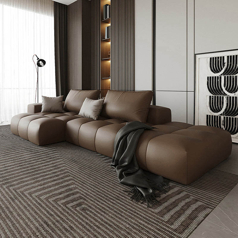 Dark Brown Faux Leather Sectional Stain-Resistant One Arm Sectional for Living Room Clearhalo 'furn' 'furn_sectionals' 'Furniture' 'Living Room Furniture' 'Sectionals' 5702108