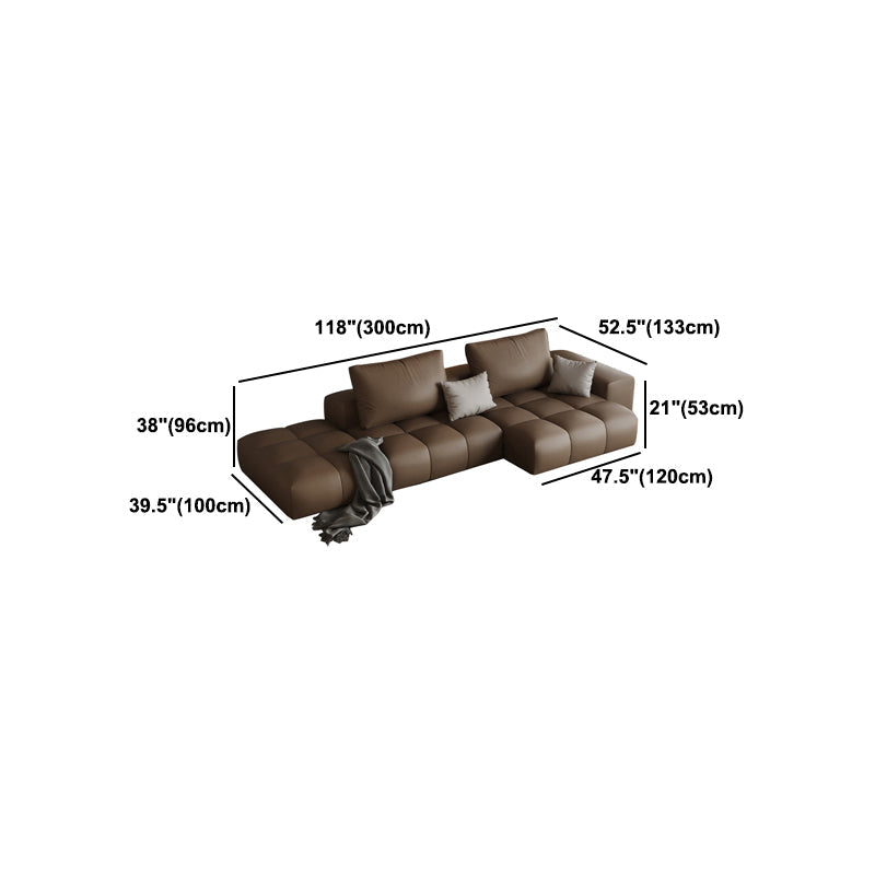 Dark Brown Faux Leather Sectional Stain-Resistant One Arm Sectional for Living Room Clearhalo 'furn' 'furn_sectionals' 'Furniture' 'Living Room Furniture' 'Sectionals' 5702114