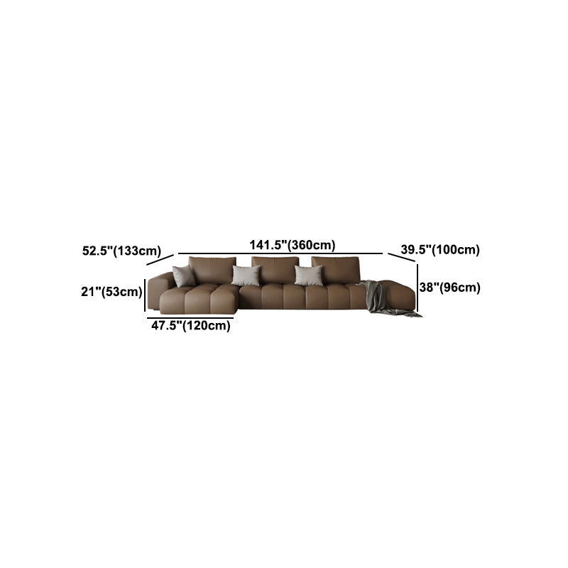 Dark Brown Faux Leather Sectional Stain-Resistant One Arm Sectional for Living Room Clearhalo 'furn' 'furn_sectionals' 'Furniture' 'Living Room Furniture' 'Sectionals' 5702117