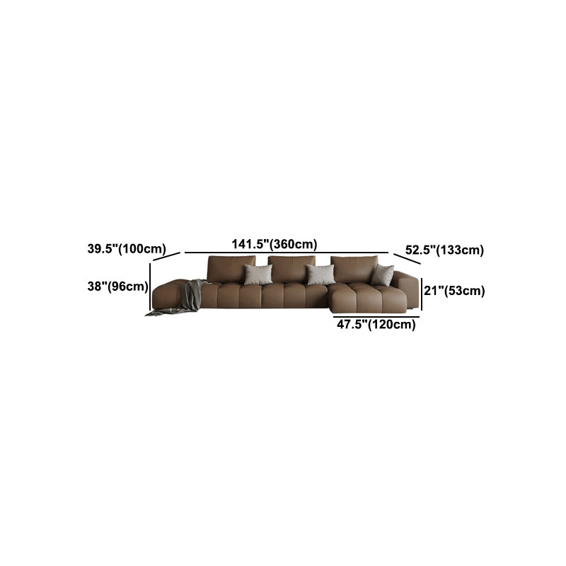Dark Brown Faux Leather Sectional Stain-Resistant One Arm Sectional for Living Room Clearhalo 'furn' 'furn_sectionals' 'Furniture' 'Living Room Furniture' 'Sectionals' 5702118