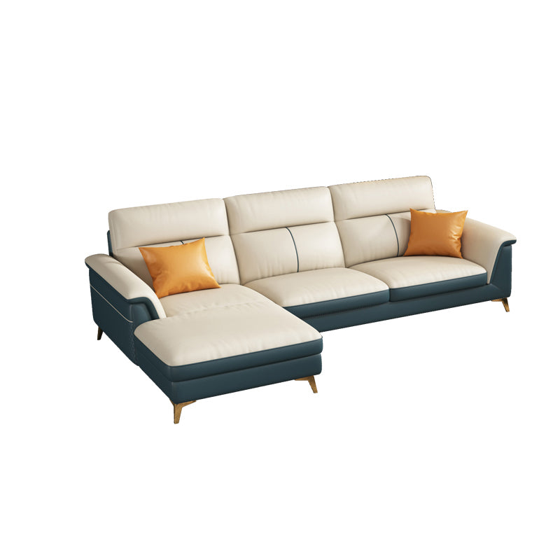 Pillow Top Arm Genuine Leather Sectionals, Cushion Back 36.2" Sectional Sofa in Ivory 87"L x 65"W x 36"H Left Clearhalo 'furn' 'furn_sectionals' 'Furniture' 'Living Room Furniture' 'Sectionals' 5702147