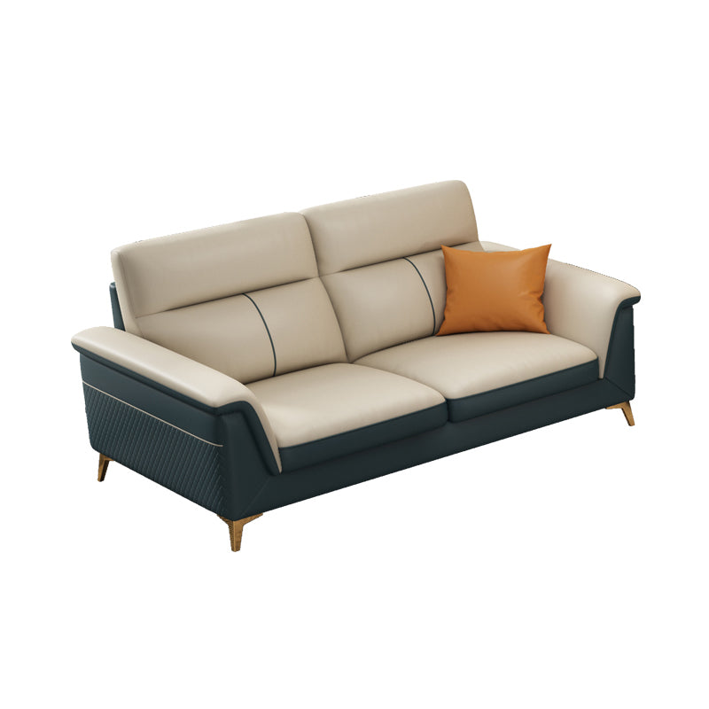 Pillow Top Arm Genuine Leather Sectionals, Cushion Back 36.2" Sectional Sofa in Ivory 64"L x 35"W x 36"H Horizontal Clearhalo 'furn' 'furn_sectionals' 'Furniture' 'Living Room Furniture' 'Sectionals' 5702149