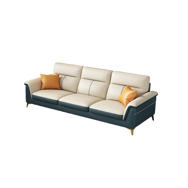 Pillow Top Arm Genuine Leather Sectionals, Cushion Back 36.2" Sectional Sofa in Ivory 83"L x 35"W x 36"H Horizontal Clearhalo 'furn' 'furn_sectionals' 'Furniture' 'Living Room Furniture' 'Sectionals' 5702152