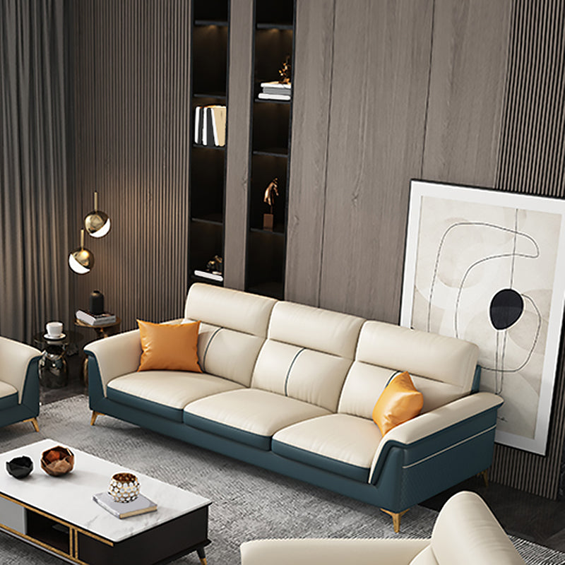 Pillow Top Arm Genuine Leather Sectionals, Cushion Back 36.2" Sectional Sofa in Ivory Clearhalo 'furn' 'furn_sectionals' 'Furniture' 'Living Room Furniture' 'Sectionals' 5702153