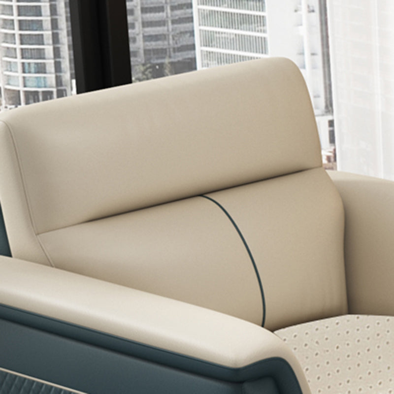 Pillow Top Arm Genuine Leather Sectionals, Cushion Back 36.2" Sectional Sofa in Ivory Clearhalo 'furn' 'furn_sectionals' 'Furniture' 'Living Room Furniture' 'Sectionals' 5702156