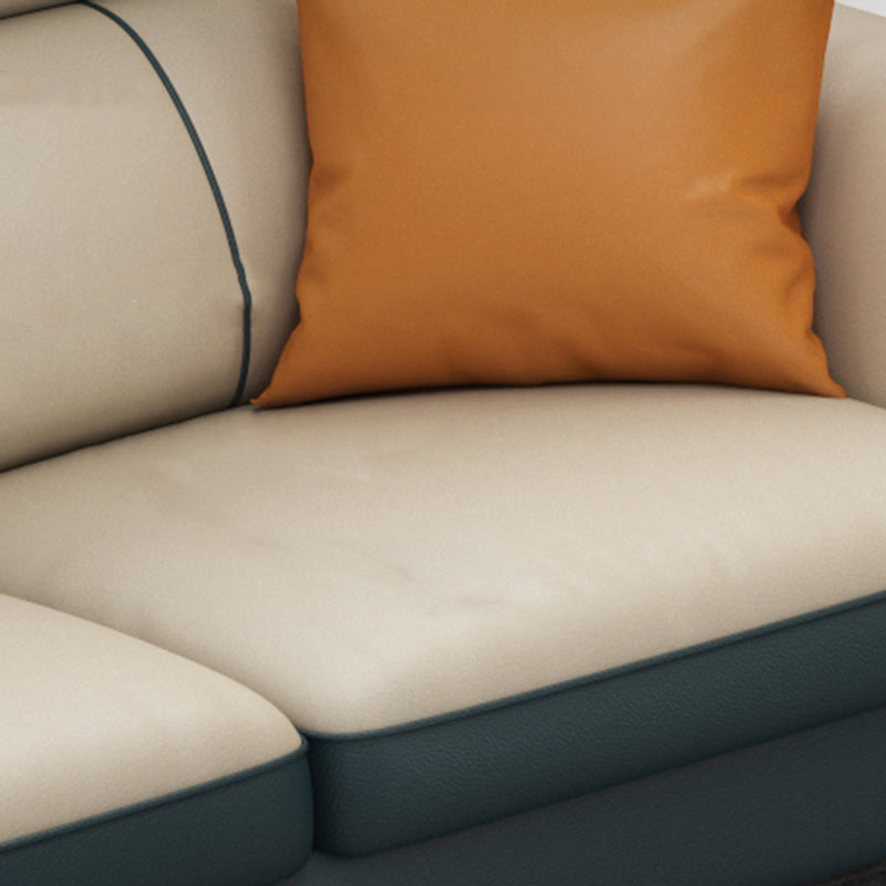 Pillow Top Arm Genuine Leather Sectionals, Cushion Back 36.2" Sectional Sofa in Ivory Clearhalo 'furn' 'furn_sectionals' 'Furniture' 'Living Room Furniture' 'Sectionals' 5702157