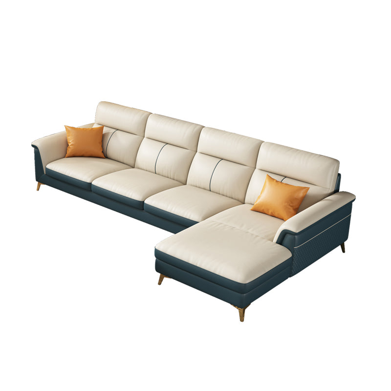 Pillow Top Arm Genuine Leather Sectionals, Cushion Back 36.2" Sectional Sofa in Ivory 109.5"L x 65"W x 36"H Right Clearhalo 'furn' 'furn_sectionals' 'Furniture' 'Living Room Furniture' 'Sectionals' 5702159